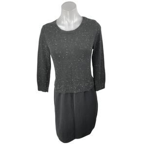Ann Taylor Loft Black Speckled 3/4 Sleeve Knee Length Shift Sweater Dress Size S
